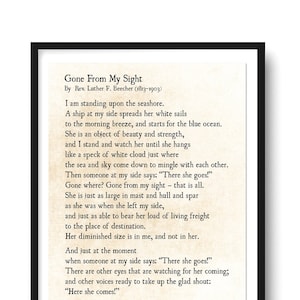 Gone From My Sight, Luther Beecher Grief Poem, What is Dying, Bereavement Gift Print, Loss of Loved One, In Memory of Gift, Sympathy Gift