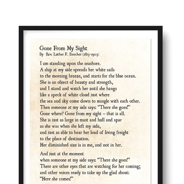 Gone From My Sight, Luther Beecher Grief Poem, What is Dying, Bereavement Gift Print, Loss of Loved One, In Memory of Gift, Sympathy Gift