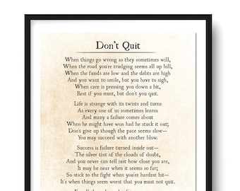 Don't Quit Poem, John Greenleaf Whittier Quote, Graduation Gift, Grad Gift, Inspirational Quote, Poetry Wall Art Print, Unframed