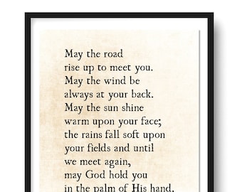 May the Road Rise Up To Meet You, Irish Blessing Art Print, Traditional Gaelic Blessing Print, Celtic Blessing, Modern Literary Wall Art