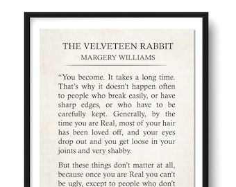 Velveteen Rabbit Quote Print, Margery Williams Quote, You Become Quote, Book Page Print, Large Wall Art, Literary Art Print, Unframed