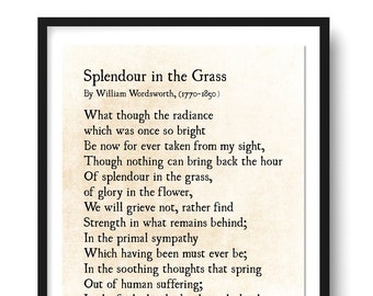 Splendour in the Grass Poem, William Wordsworth Poetry Art Print, Literary Quote, Book Page Art, Modern Wall Art, Literary Print, Unframed