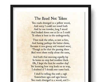 Road Not Taken Poem, Robert Frost Poem, Poetry Art Print, Graduation Grad Gift, Modern Wall Art, Literary Art Print, Unframed