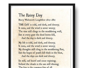 Rainy Day Poem, Be Still Sad Heart, Henry Wadsworth Longfellow, Poetry Art, Modern Wall Art, Literary Art Print, Book Page Wall Art Print