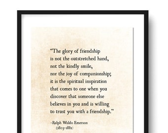 Friendship Quote Print, Ralph Waldo Emerson Quote, Graduation Grad Gift, Inspirational Quote, Poetry Art Print, Book Page Art