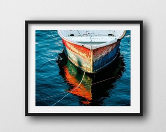 Red White Blue Row Boat Dory Photo, Nautical Decor, Boat Photography, Nautical Wall Decor, Coastal Art, New Hampshire Photo, Unframed