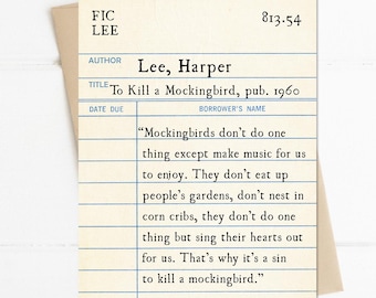 To Kill a Mockingbird Quote, Harper Lee, It's a Sin to Kill a Mockingbird, Atticus Finch, Library Card, Literary Gift Card, Book Lover Gift