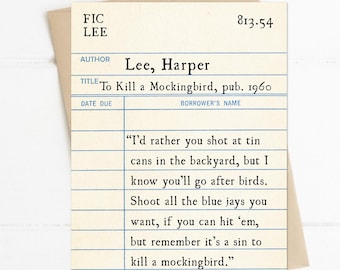 To Kill a Mockingbird Quote, Harper Lee, It's a Sin to Kill a Mockingbird, Atticus Finch, Library Card, Literary Gift Card, Book Lover Gift