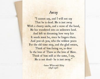 Sympathy Card for Loss of Loved One | James Whitcomb Riley Away Poem | Bereavement Card | Vintage Memorial Card | Thinking of You
