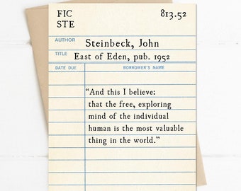 John Steinbeck Quote, East of Eden Quote, The Free Exploring Mind of the Individual, Vintage Library Checkout Card, Graduation Grad Card