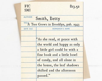 A Tree Grows in Brooklyn Quote, Betty Smith, As She Read, at Peace with the World, Book Lover Card, Vintage Library Card, Literary Quotes