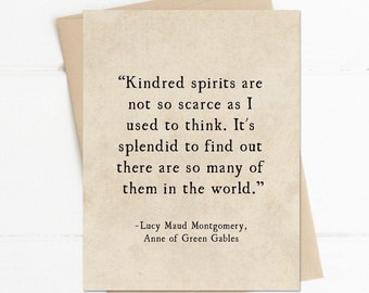 Anne of Green Gables Quote, Kindred Spirits Quote, LM Lucy Maud Montgomery, Best Friends Card, Vintage Library Card, Book Lover Card