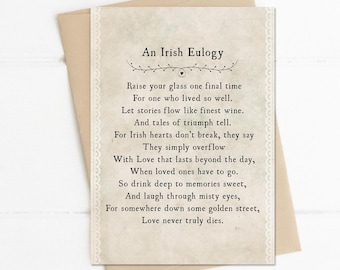 An Irish Eulogy, 5x7 Personalized Irish Sympathy Card, Funeral Poem, Irish Poem, In Loving Memory Card, Irish Prayer Card
