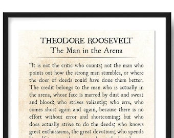 Man in the Arena, Theodore Roosevelt Quote Print, Graduation Gift, Book Page Print, Grad Gift, Inspirational Quote, Office Wall Art Unframed