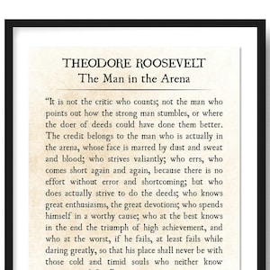 Man in the Arena, Theodore Roosevelt Quote Print, Graduation Gift, Book Page Print, Grad Gift, Inspirational Quote, Office Wall Art Unframed