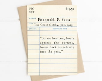 F. Scott Fitzgerald Quote, Great Gatsby, So We Beat On, Last Line of Great Gatsby,  Gift for Her, Romantic Love Quote Card, Book Lover Gift