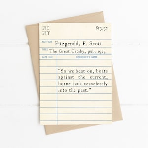 F. Scott Fitzgerald Quote, Great Gatsby, So We Beat On, Last Line of Great Gatsby,  Gift for Her, Romantic Love Quote Card, Book Lover Gift