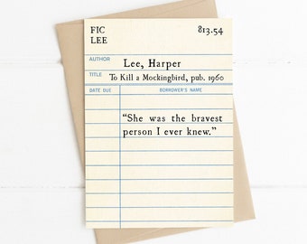 Bravest Person I Ever Knew, To Kill a Mockingbird Book Quote, Harper Lee Quote, Vintage Library Card, Literary Gift Card, Book Lover Gift