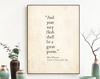 Walt Whitman Quote Wall Art, Walt Whitman Poetry Print, Literary Art, Leaves of Grass, Book Page Art, Whitman Poetry Art, Unframed