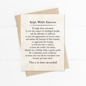 Ralph Waldo Emerson Quote, What is Success, To Laugh Often and Love Much Quote, Graduation Grad Card, Encouragement Friendship Card image 1