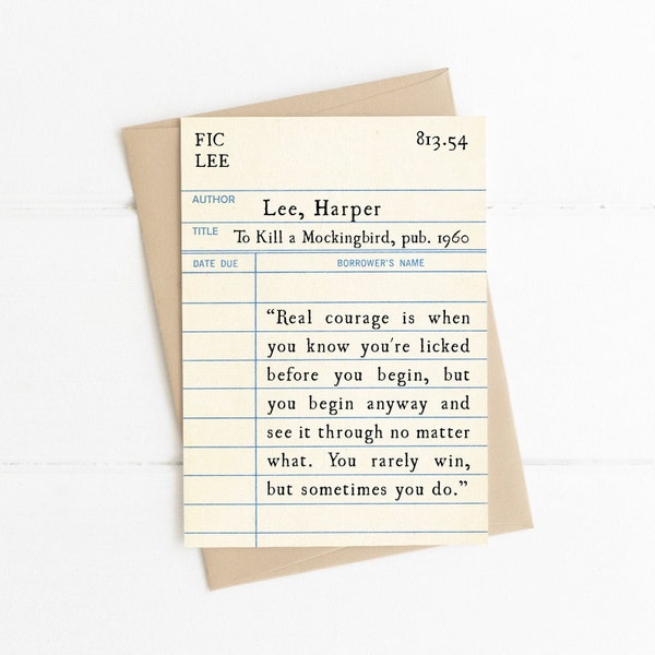 To Kill a Mockingbird Quote, Harper Lee Quote, Real Courage Quote, Atticus Finch, Library Card, Literary Gift Card, Book Lover Gift