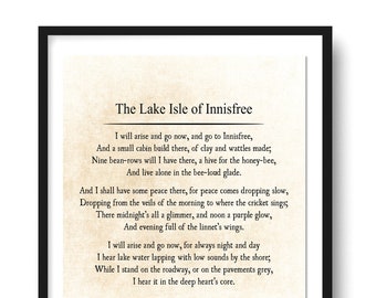 W B Yeats Lake Isle Of Innisfree Poetry Quote Art Print Etsy Ireland