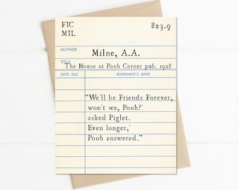 Well Be Friends Forever Quote, Winnie the Pooh Quote, AA Milne, House at Pooh Corner, Vintage Library Card Note Card, Classic Pooh Notecard