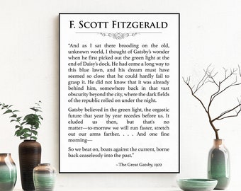 The Great Gatsby Art Print , F Scott Fitzgerald Art Print, Fitzgerald Quote, Book Page Art, Literature Print, Literary Gift, Unframed