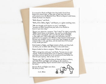 Winnie the Pooh AA Milne Quote, It's Ok to Not be Ok, Pooh Eeyore Piglet, True Friendship Card, I'm Here for You Card, Best Friends Card