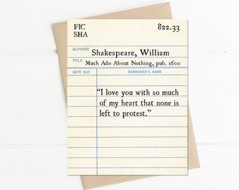 William Shakespeare Love Quote, I Love You with so Much of My Heart, Much Ado, Romantic Love Quote Card, Book Lover Literary Gift Idea