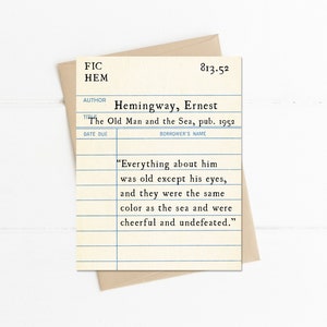 The Old Man and the Sea, Ernest Hemingway Quote, Library Card Notecard, Book Lovers Gift, Garden Lover Gift afbeelding 1
