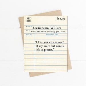 William Shakespeare Love Quote, I Love You with so Much of My Heart, Much Ado, Romantic Love Quote Card, Book Lover Literary Gift Idea
