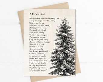 A Fallen Limb Poem, 5x7 Bereavement Sympathy Card, Funeral Poem, Loss of Parent Condolence Card, In Memory of Card