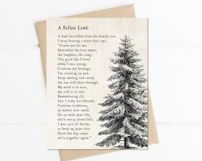 A Fallen Limb Poem Sympathy Card, Bereavement Condolence Card