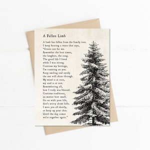 A Fallen Limb Poem, 5x7 Bereavement Sympathy Card, Funeral Poem, Loss of Parent Condolence Card, In Memory of Card