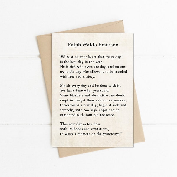 Ralph Waldo Emerson Quote, Write it on Your Heart, Birthday Card, 5x7 Note Card, Poetry Art Card, Inspirational Quote, Literary Art Print