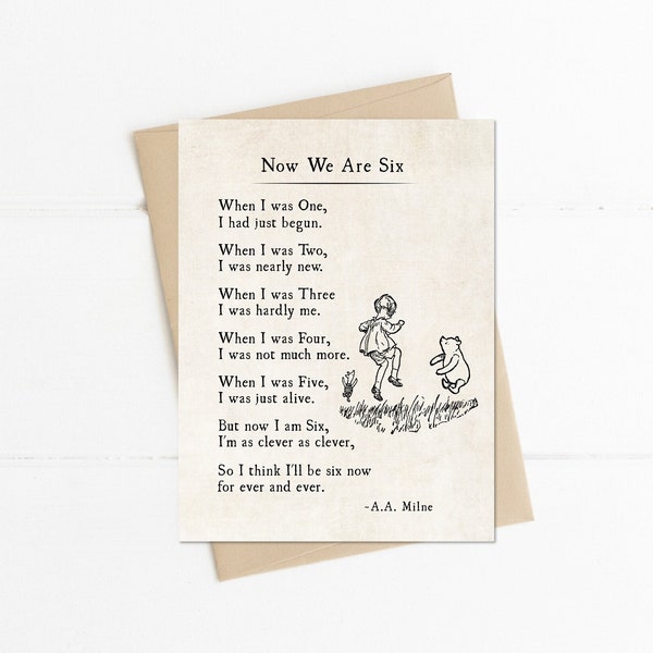 Winnie the Pooh Quote Poem, Now We Are Six, AA Milne, Classic Winnie the Pooh Notecard, Book Quotes Card, Best Friends Card