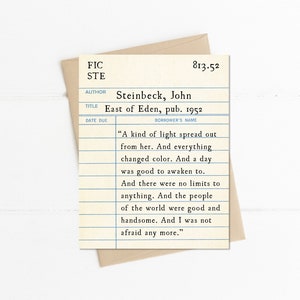 East of Eden Quote, John Steinbeck Quote, A Kind of Light Spread Out from Her, Vintage Library Card, Mothers Day Card, Card for Her