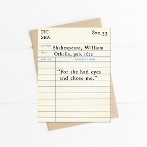 William Shakespeare Love Quote, For She had Eyes and Chose Me, Othello Quote, Romantic Love Quote Card, Book Lover Literary Gift Idea image 1