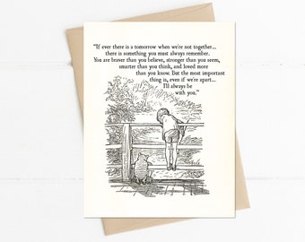 Braver than you Believe Winnie the Pooh Quote, AA Milne, Classic Winnie the Pooh Notecard, Book Quotes Card, Friendship Card