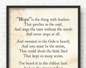 Emily Dickinson 'Hope is the Thing with Feathers' Poem Print, Literary Quote Art