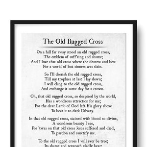 Old Rugged Cross Hymn Lyrics, Christian Art Print, Farmhouse Christian Decor, Scripture Wall Art, Inspirational Song Wall Art, Unframed image 1