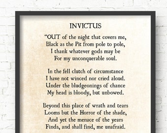 Invictus Art Print, Captain of My Soul, William Ernest Henley, Invictus Poem, Master of My Fate, Graduation Grad Gift, Inspirational Print