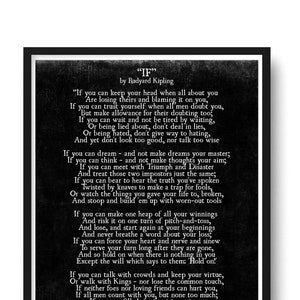 If Rudyard Kipling Poem Print, Graduation Gift, Inspirational Quote, Poetry Wall Art Decor, Dorm Decor, Gift for HIm, Father's Advice to Son