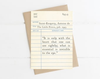 The Little Prince, Antoine de Saint-Exupery Quote, Children's Literature Quote Library Card, Friendship Card, Book Lover, Check out Card