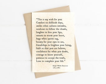 My Wish for You Ralph Waldo Emerson Quote Notecard, Graduation Grad Card, Emerson Literary Print