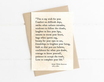 My Wish for You Ralph Waldo Emerson Quote Notecard, Graduation Grad Card, Emerson Literary Print