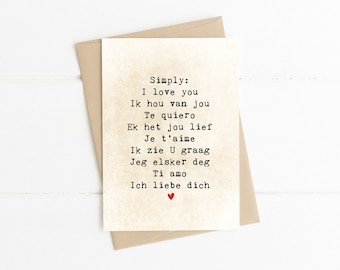 I Love You Card, Love Quote, Simple Love Card, Anniversary Card for Wife Husband, Love Note, Wedding Day Card