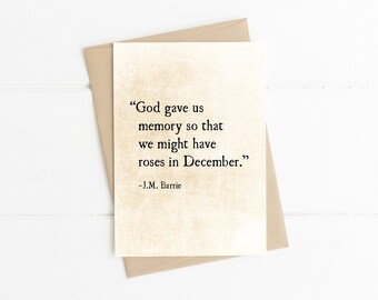 Sympathy Card, Roses in December, JM Barrie Quote Card, Condolence Card, Thinking of You, In Loving Memory of Card, Bereavement Card