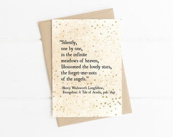 Sympathy Condolence Card, Silently One by One, Stars Quote Henry Wadsworth Longfellow, Thinking of You, Friendship Bereavement Card